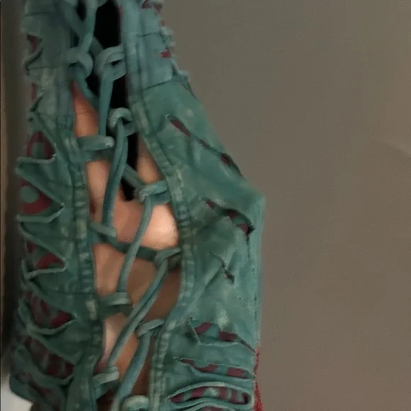 Jayli Phish Teal and Red Flare Pants - Picture 3 of 5